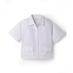 Babyhug Cotton Woven Half Sleeves Solid Top & Pant Set - White & Light Green