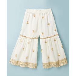 Babyhug Georgette Woven Three Fourth Sleeves Kurti Gharara Set With Floral Sequin Detailing & Dupatta - Off White