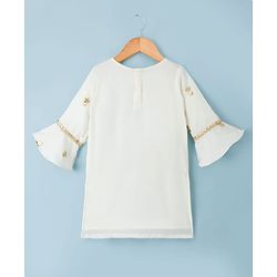 Babyhug Georgette Woven Three Fourth Sleeves Kurti Gharara Set With Floral Sequin Detailing & Dupatta - Off White
