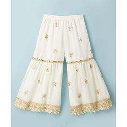 Babyhug Georgette Woven Three Fourth Sleeves Kurti Gharara Set With Floral Sequin Detailing & Dupatta - Off White