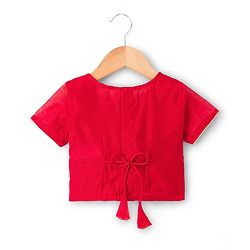 Babyhug Woven Half Sleeves Floral Embroidered Blouse With Georgett Foil Printed Saree - Red