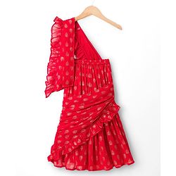 Babyhug Woven Half Sleeves Floral Embroidered Blouse With Georgett Foil Printed Saree - Red