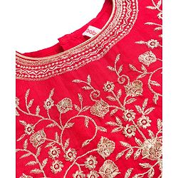 Babyhug Woven Half Sleeves Floral Embroidered Blouse With Georgett Foil Printed Saree - Red