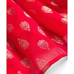Babyhug Woven Half Sleeves Floral Embroidered Blouse With Georgett Foil Printed Saree - Red