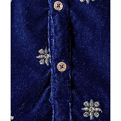 Babyhug Velvet Woven Full Sleeves Kurta Pajama Set with Floral Embroidery - Navy Blue