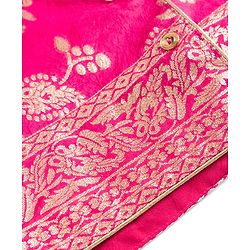 Babyhug Brocade Woven Three Fourth Sleeves Foil Printed Top Palazzo & Jacket Set - Fuchsia