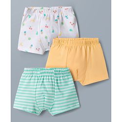 Babyhug 100% Cotton Knit Striped & Cherry Printed Trunks Pack of 3 - Multicolor