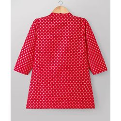 Babyhug Cotton Blend Woven Full Sleeves Kurta Pajama Set with Floral Foil Print - Red