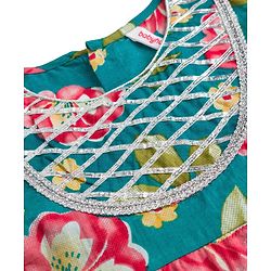 Babyhug Cambric Woven Three Fourth Sleeves Kurti Salwar Set with Dupatta & Floral Print - Green
