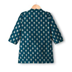 Babyhug Cotton Blend Woven Full Sleeves Kurta Pajama Set with Motif Foil Print - Navy Blue