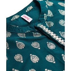 Babyhug Cotton Blend Woven Full Sleeves Kurta Pajama Set with Motif Foil Print - Navy Blue