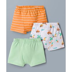 Babyhug 100% Cotton Knit Striped & Tractor Printed Trunks Pack of 3 - Multicolor