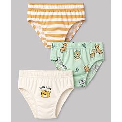 Babyhug 100% Cotton Single Jersey Knit Striped Briefs With Animal Print Pack of 3 - Multicolor