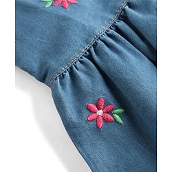 Babyhug Cotton Woven One Piece Dress Sleeveless Peter Pan Collar Floral Embroidered Blue 6-9 Months