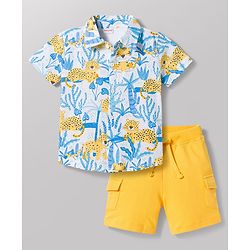 Babyhug Single Jersey Knit Half Sleeves Shirt & Shorts Set With Floral Print - Multicolor