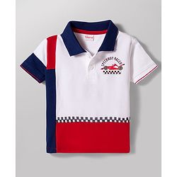 Babyhug 100% Cotton Knit Half Sleeves Cut N Sew Vehicles Printed Polo T-Shirt & Shorts Set - Multicolour