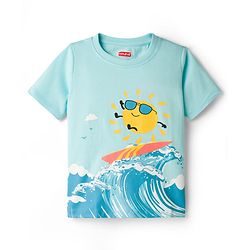 Babyhug Single Jersey Knit Half Sleeves T-Shirt & Shorts Set with Surfing Print - Blue & Yellow
