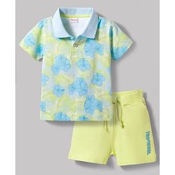 Babyhug 100% Cotton Knit Half Sleeves Floral Printed T-Shirt & Shorts Set - Multicolour