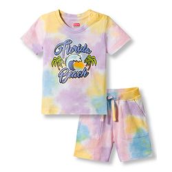 Babyhug 100% Cotton Knit Half Sleeves Beach Theme Printed Co-Ords T-Shirt & Shorts Set - Multicolour
