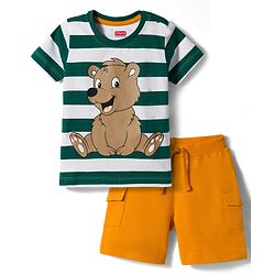 Babyhug Single Jersey Knit Half Sleeves T-Shirt & Shorts Set With Teddy Bear Print - Multicolor
