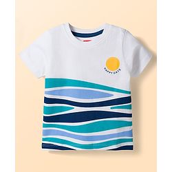Babyhug Single Jersey Knit Half Sleeves T-Shirt & Shorts Set with Happy Days Print - Navy Blue