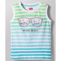 Babyhug 100% Cotton Knit Sleeveless Striped & Beach Theme Printed Tank T-Shirt & Shorts Set - Multicolour