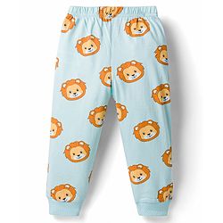 Babyhug Cotton Knit Full Sleeves Lion Printed T-Shirt & Pyjama Night Suit- Light Blue