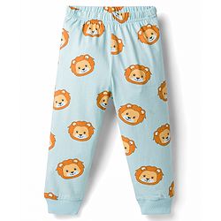 Babyhug Cotton Knit Full Sleeves Lion Printed T-Shirt & Pyjama Night Suit- Light Blue