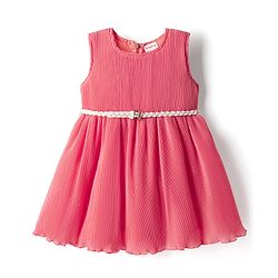Babyhug Woven Sleeveless Solid Color Frock with Belt - Pink
