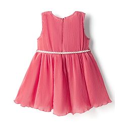 Babyhug Woven Sleeveless Solid Color Frock with Belt - Pink