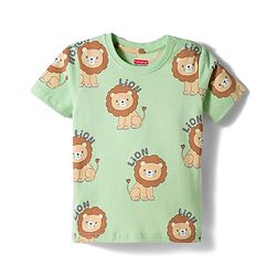 Babyhug Cotton Knit Full Sleeves T-Shirt & Pyjama Co-ord Night Suit With Lion Print - Green