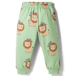 Babyhug Cotton Knit Full Sleeves T-Shirt & Pyjama Co-ord Night Suit With Lion Print - Green