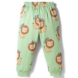 Babyhug Cotton Knit Full Sleeves T-Shirt & Pyjama Co-ord Night Suit With Lion Print - Green