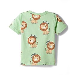 Babyhug Cotton Knit Full Sleeves T-Shirt & Pyjama Co-ord Night Suit With Lion Print - Green