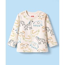 Babyhug Cotton Knit Full Sleeves T-Shirt & Pyjama Co-ord Night Suit with Animal Print - Brown