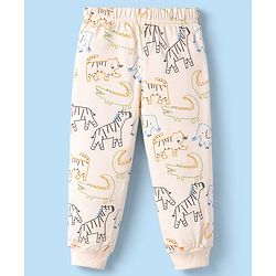 Babyhug Cotton Knit Full Sleeves T-Shirt & Pyjama Co-ord Night Suit with Animal Print - Brown