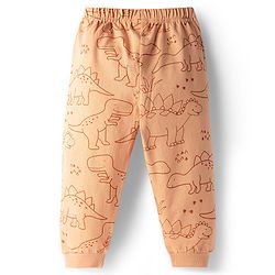 Babyhug Cotton Knit Full Sleeves T-Shirt & Pyjama Co-ord Night Suit With Dino Print - Brown