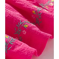 Babyhug Twill Woven Sleeveless Floral Embroidered Frock with Frill Detailing - Pink