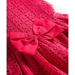 Babyhug Lace Woven Sleeveless Frock with Bow Applique - Dark Pink
