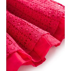 Babyhug Lace Woven Sleeveless Frock with Bow Applique - Dark Pink