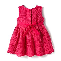 Babyhug Lace Woven Sleeveless Frock with Bow Applique - Dark Pink