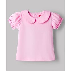 Babyhug Single Jersey Knit Half Sleeves Romper Style Dungaree & Peter Pan Collared T-Shirt With Floral Print - Pink & White