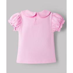 Babyhug Single Jersey Knit Half Sleeves Romper Style Dungaree & Peter Pan Collared T-Shirt With Floral Print - Pink & White
