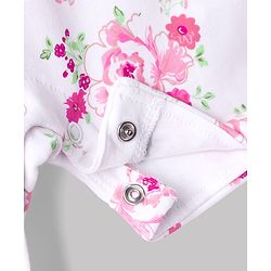 Babyhug Single Jersey Knit Half Sleeves Romper Style Dungaree & Peter Pan Collared T-Shirt With Floral Print - Pink & White