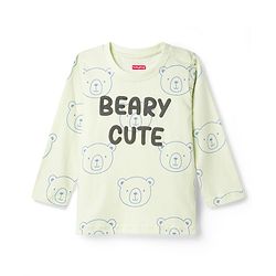Babyhug Cotton Knit Full Sleeves T-Shirt & Pyjama Night-Suit With Bear Print - Green