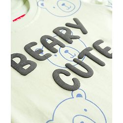 Babyhug Cotton Knit Full Sleeves T-Shirt & Pyjama Night-Suit With Bear Print - Green
