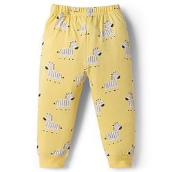 Babyhug Cotton Knit Half Sleeves T-Shirt & Pyjama Night Co-ord Night Suit With Zebra Print - Yellow