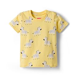 Babyhug Cotton Knit Half Sleeves T-Shirt & Pyjama Night Co-ord Night Suit With Zebra Print - Yellow