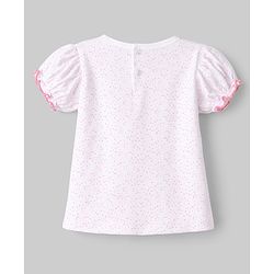 Babyhug Single Jersey Knit Romper Style Dungaree & T-Shirt With Kitten & Polka Dots Print - Pink & White