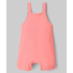 Babyhug Single Jersey Knit Romper Style Dungaree & T-Shirt With Kitten & Polka Dots Print - Pink & White